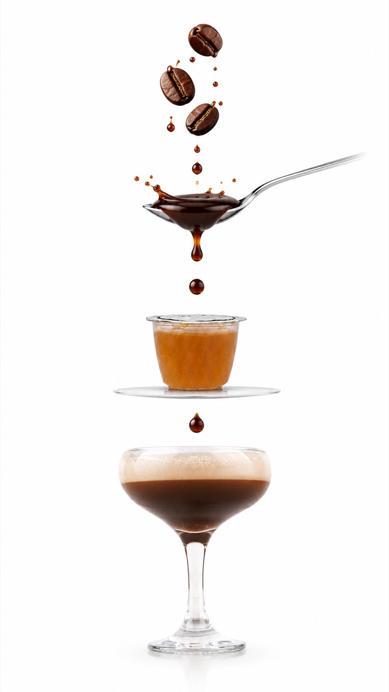 BARTY Espresso Martini kapsülünün ayrıştırılmış bileşen görseli