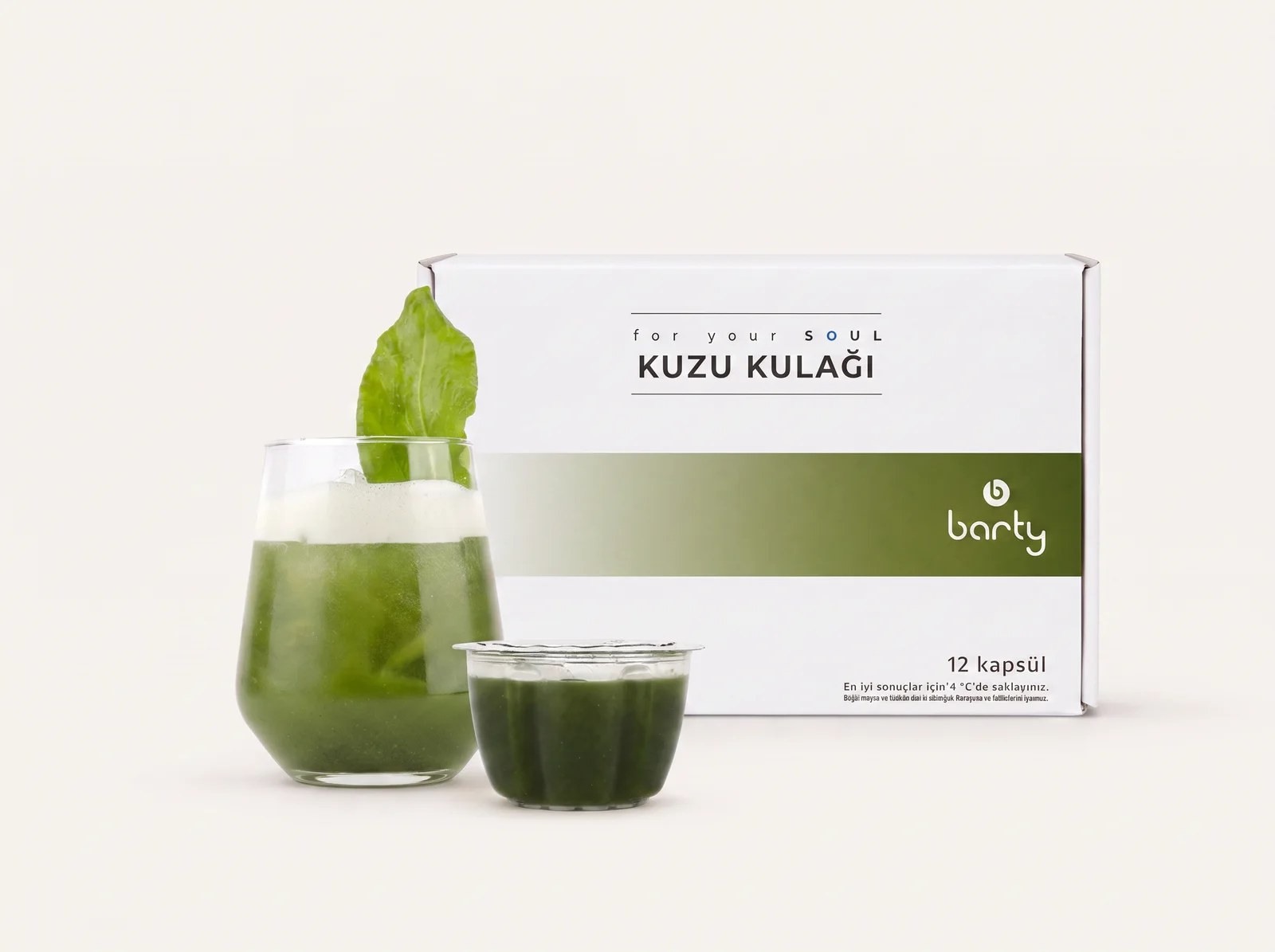Kuzu Kulağı kapsül kutusu ve servis sunumu