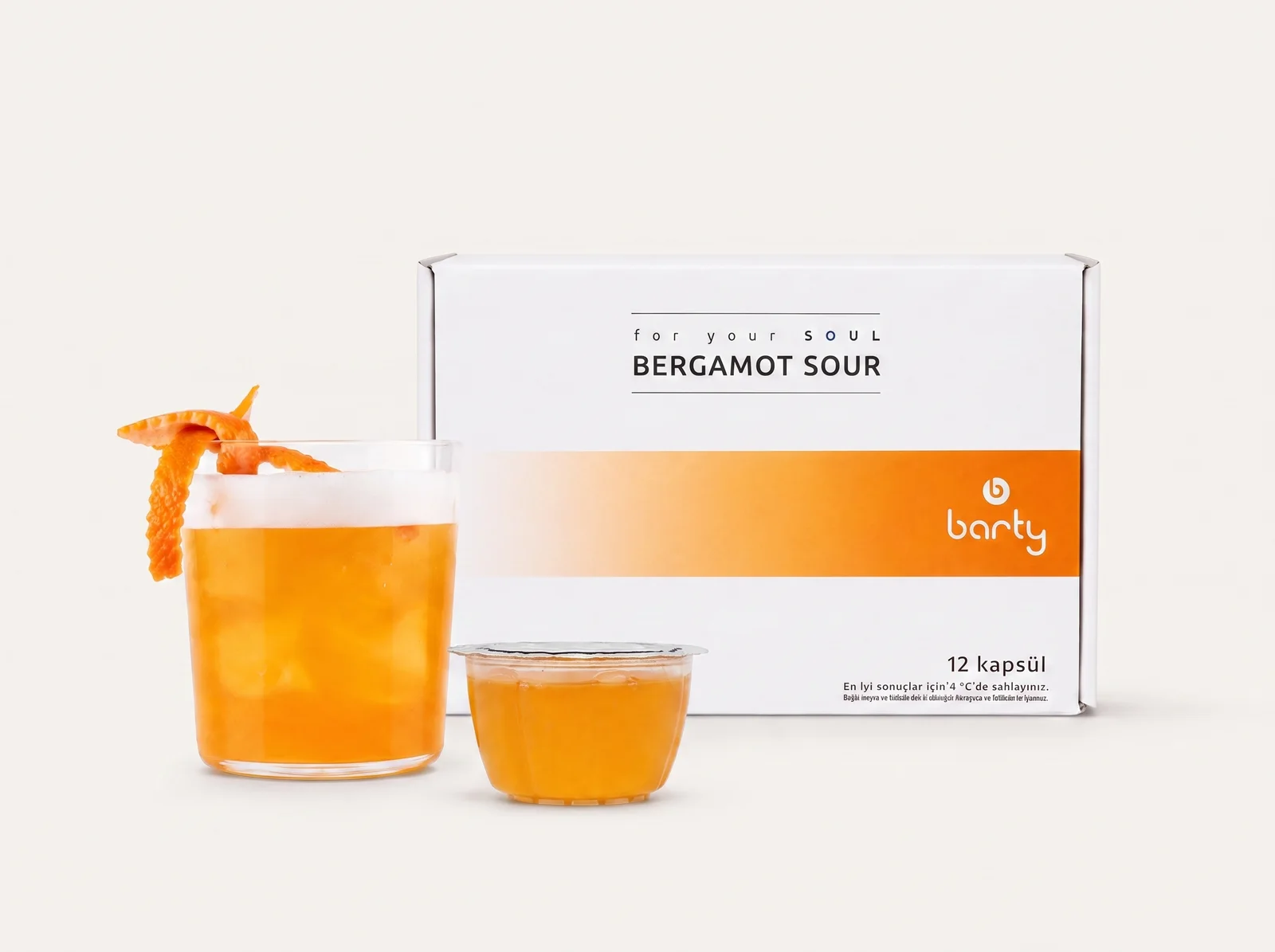Bergamot Sour kapsül kutusu ve servis sunumu